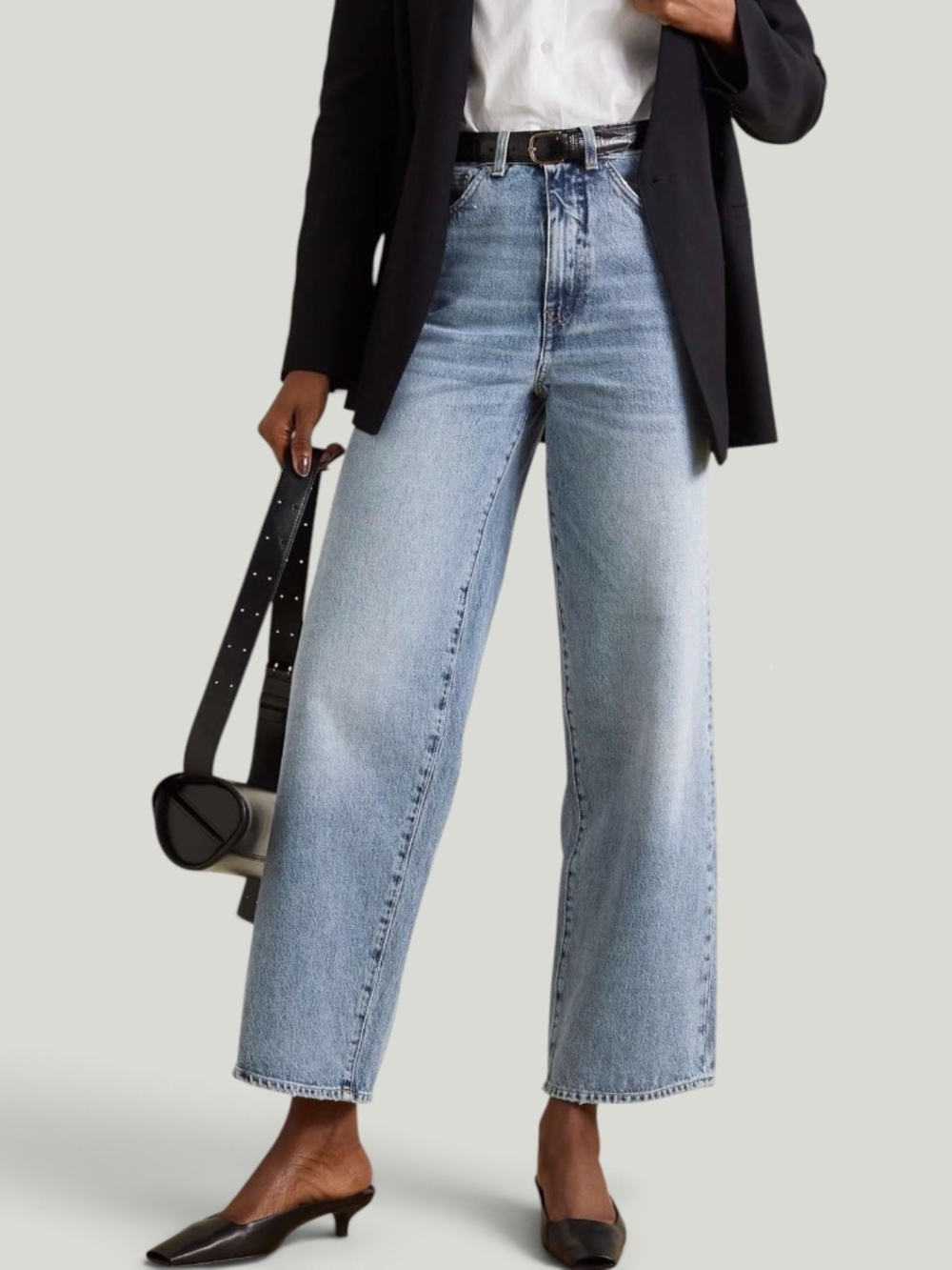 Toteme Cropped Flare Fit Wide Leg Jeans in Worn Blue NWT